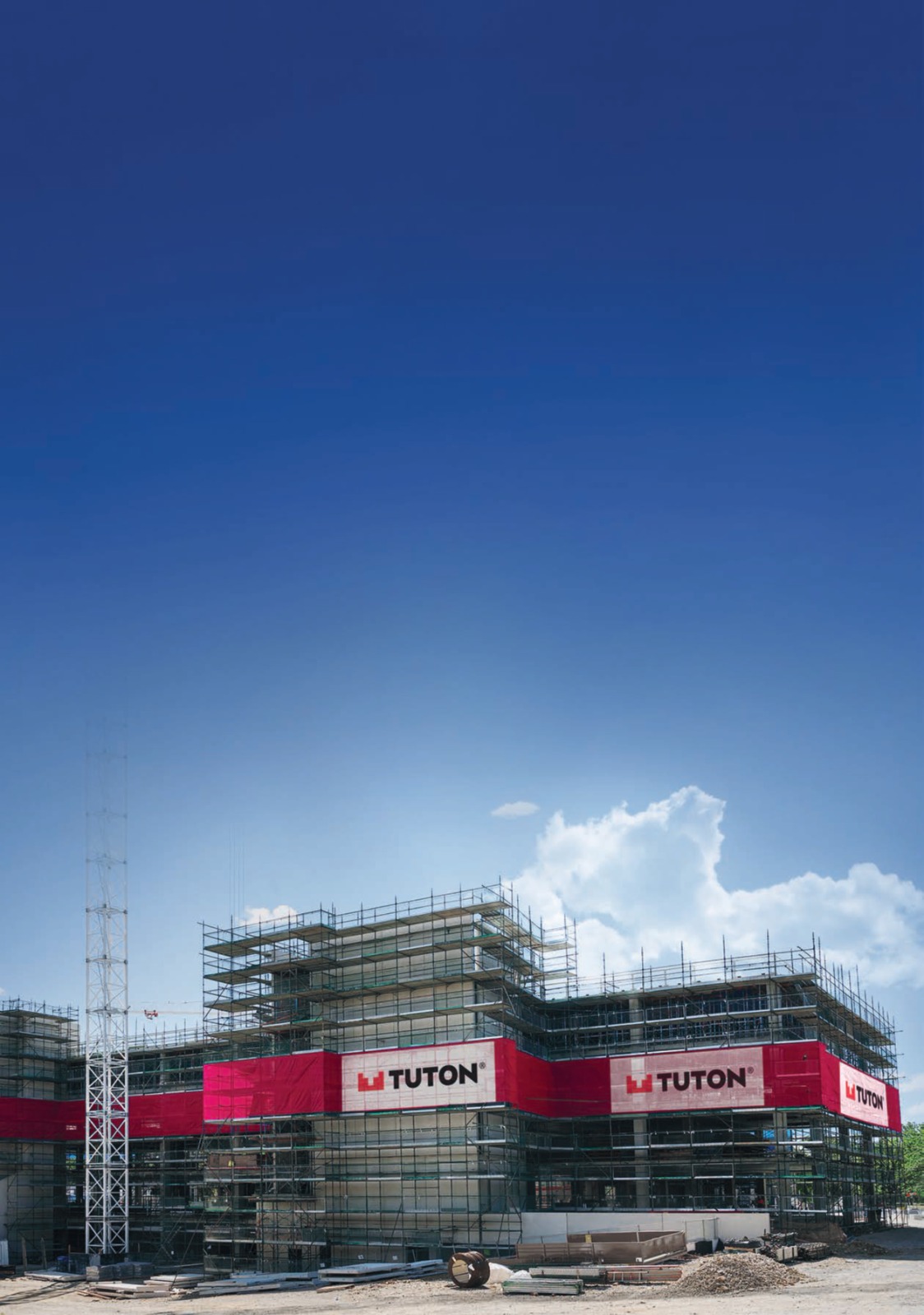TUTON modular scaffolding wrapping a multi-storey building facade
